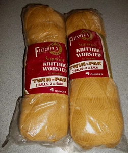 Fleisher's Virgin Wool Yarn Knitting Worsted 2 Pks 4 Balls 2 oz Each Light Gold - Picture 1 of 5