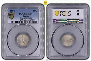 France 50 centimes Semeuse 1898 Silver PCGS MS64 Gad.467 F.190 - Picture 1 of 2