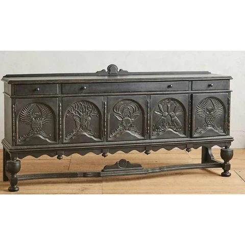 Home Decorative Unique Hand Curved Wood Inlay Buffet Table , Animal Hand Curved Cover