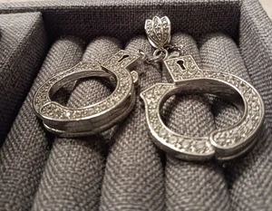 HANDSCHELLEN GROSSER CHARM ANHÄNGER CZ STEINE Neu ECHT 925 STERLING SILBER - Bild 1 von 2