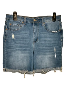 Nanette Lepore Jolie Super High Rise Distressed Denim Jean Shorts Size 8 Cuffed - Picture 1 of 14