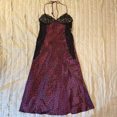 Vestido De Colección Fredericks Of Hollywood Mediano Rosa Leopardo Negro Encaje Largo Halter Y2K Foto 1 de 4