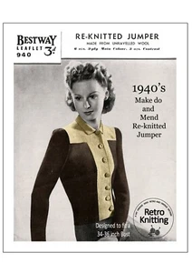 1940's Make Do and Mend Pretty Button-up Sweater Knitting Pattern Bust 34-36 - Picture 1 of 1