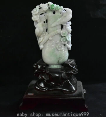 Florero escultura Fengshui tallado en jadeíta esmeralda natural china de 10,4" Foto 1 de 4