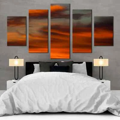 Abstract Sunset Red Orange Clouds Sky 5 Piece Panel Canvas Wall Art Photo Decor - Image 1 of 4