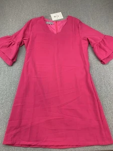 BELONGSCI Summer Dress Sweet & Cute V-Neck Bell Sleeve Shift Dress Womens M Pink - Picture 1 of 18