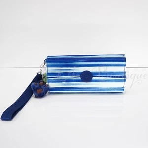 NWT Kipling AC8152 RUBI Snap Long Wallet Wristlet Nylon Regal Stripes Blue Multi - Picture 1 of 9