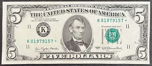 STAR NOTE $5 five dollar 1977 Federal Reserve Dallas Old money USA currency AU - Picture 1 of 2