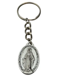 Mary Medal Keychain Vintage Christian Silver Color - Picture 1 of 13