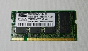 ProMos 256MB DDR 333MHZ -CL2.5 PC2700U-2533-0-A0- SoDimm Ram - Picture 1 of 2