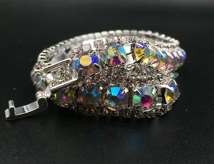 Women's Super Shiny 7.8" Hand in-laid Blue Crystal Bracelet - Picture 1 of 7