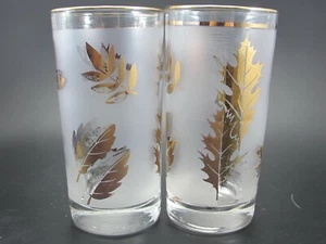 Libbey ICED TEA or WATER GLASSES Set of 2 Gold Leaves Mid-Century Vintage - Picture 1 of 9