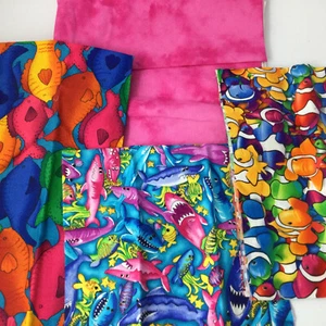 Cotton Fabrics Blue Pink Yellow Fish Whale Shark Ocean Kids Room Pillows Bedding - Picture 1 of 5