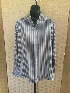 Robert Graham Mens Shirt XLT XL Tall Flip Cuff Purple Gold Blue Stripes - Picture 1 of 7