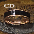 Men's Real Rose Gold Tungsten Wedding Ring With Black Ceramic Inlay Guys Ring
