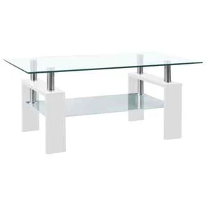 NNEVL Coffee Table White and Transparent 95x55x40 cm Tempered Glass - Picture 1 of 5