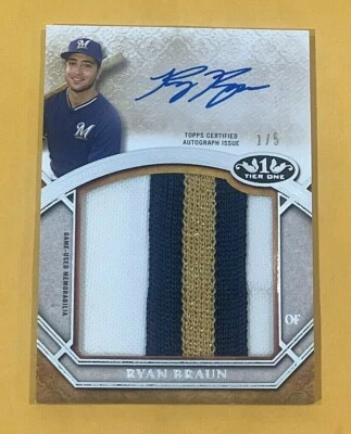 2015 Topps Tier One Prodigious Patches Autographed Ryan Braun 1/5 Auto NICE - Image 1 of 2