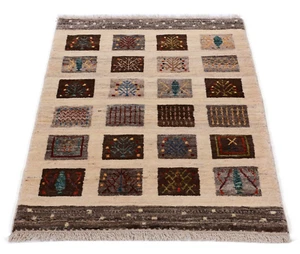Perserteppich Gabbeh Loribaft Qashqai 132 x 83 cm modern handgeknüpft Beige Neu - Bild 1 von 10