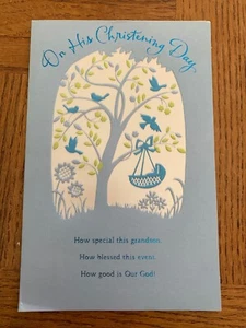 Baby Boy Christening Greeting Card "On His Christening Day" W Envelope-SHIP24HRS - Picture 1 of 4