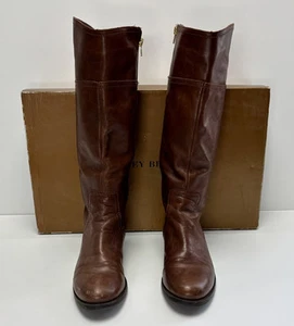Audrey Brooke Boots Womens 9M Tayler Tall Riding Brown Leather Zip Block Heels - Picture 1 of 12