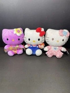 Lote de 3 muñecas de peluche coleccionables originales Ty Beanie Babies de 6" de Sanrio Hello Kitty - Imagen 1 de 9