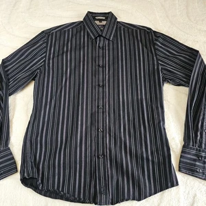 Ben Sherman Long Sleeve Shirt 100% Cotton Men's Size M Black with White Stripes - Picture 1 of 10