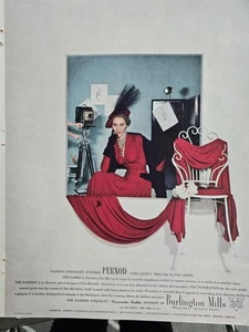 Vestido rojo crepé Burlington Mills Pernod 1948 para mujer anuncio de moda vintage - Imagen 1 de 1