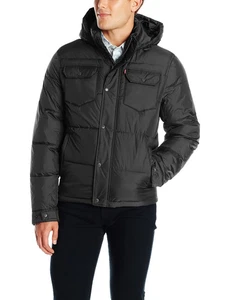 Levi's Men's Two-Pocket Puffer Hooded Jacket, Black, Small - Picture 1 of 3