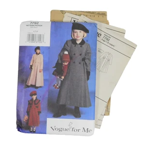 Vogue 7792 Children Coat Hat Pattern Size 4-6 Uncut Double Breasted Capelet - Picture 1 of 11