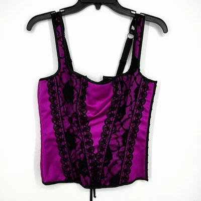 Shirley of Hollywood Mujer Corsé Pequeño Bustier Magenta Púrpura Negro Encaje Foto 1 de 4