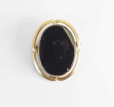 Vintage Art Déco Stile Oro Pieno E Onice Spilla By Catamore - Immagine 1 di 3