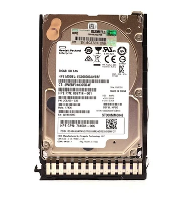 HPE EG000300JWEBF 300GB 2.5" 12Gb/s 10K RPM SAS HDD W/Caddy P/N: 869714-001 - Image 1 of 3