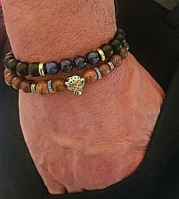 Juego de pulsera Kabala 2 piezas cuentas de madera de león dorado turquesa negro regalo chico espiritual  Foto 1 de 3