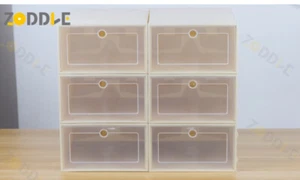 6 Foldable Drop Front Shoe Boxes Transparent Case Stackable Organizer Storage - Picture 1 of 9