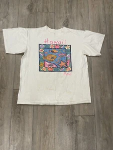 Vintage 90s Hawaii Maui T Shirt Adult Large L Neon Bright Floral  - Picture 1 of 7