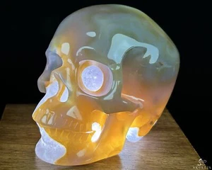 Geode 5.0" Premium Brazilian Agate Crystal skull with Led Stand,Super Realistic - Picture 1 of 10
