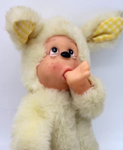 VTG Rubber Face Bunny Plush Yellow Thumb Sucking 11.5" Pussy Cat Toy Co. Gingham - Picture 1 of 21