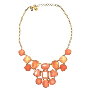 Kate Spade New York Statement Bib Necklace Salmon Pink Faceted Glass Gold Tone - Picture 1 of 11
