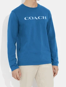 Coach Men's Blue Sapphire Essential Organic Cotton LS T Shirt (CB672) Size M-NWT - Picture 1 of 4