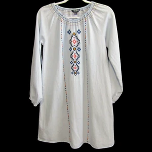 Lucky Brand Blue Chambray Embroidered Shift Dress Girls Size XL Southwestern - Picture 1 of 10