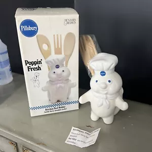 Portaherramientas de cocina Pillsbury Poppin Fresh con tres herramientas de madera - Nuevo 1988 - Imagen 1 de 8