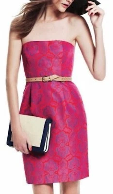 Vestido J Crew Ella Medallion Cachemira Rojo Púrpura Sin Tirantes Talla 4 Corsé Mezcla Seda Foto 1 de 4