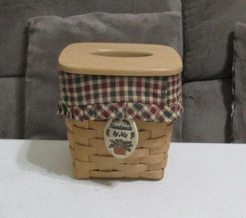 Longaberger 2002 Tissue Basket Combo with Wood Lid, Liner, & Tie-On Cover