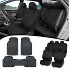 Black Car Seat Covers Builtin Rear Bench Headrests/Heavy Duty Rubber Floor Mats