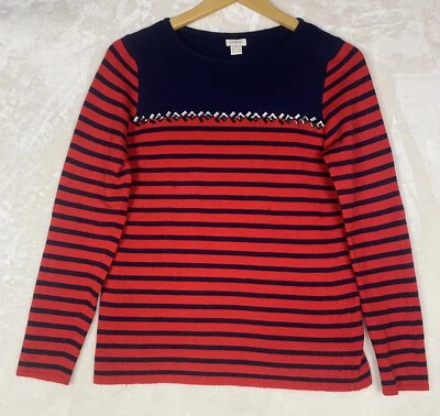 J. Crew Factory Suéter a Rayas Bretonas con Gemas Mujer Mediano Mezcla de Lana Elástico Foto 1 de 4