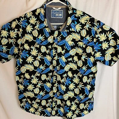 Huntington Beach Club Mens Size 2XL Button Front Shirt Hawaiian Aloha Black Palm - Image 1 of 4