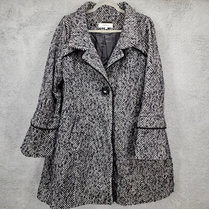 Hawke & Co Damengröße 14 schwarz weiß Fischgrät Wollmischung Druckknopf Jacke Mantel - Bild 1 von 13