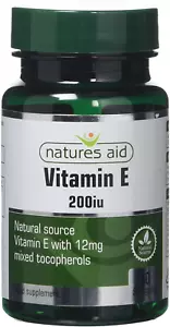 Natures Aid Vitamin E 200iu 60 Softgels Natural Source Vitamin E, Protects Cells - Picture 1 of 12