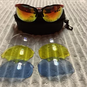 Ektelon Eyewear Protective Glasses Red Frame w/4 Color Lenses- New - Picture 1 of 6