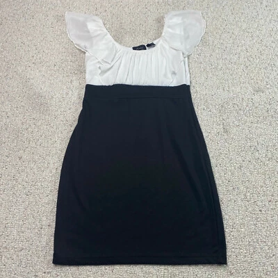 Vestido Chesley para mujer talla M blanco negro ceñido al cuerpo transparente aleteo cuello redondo elástico Foto 1 de 4